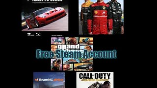 Free Steam Account BeamNG , Assetto Corsa , F1 22 , Phasmophobia , Pacify .