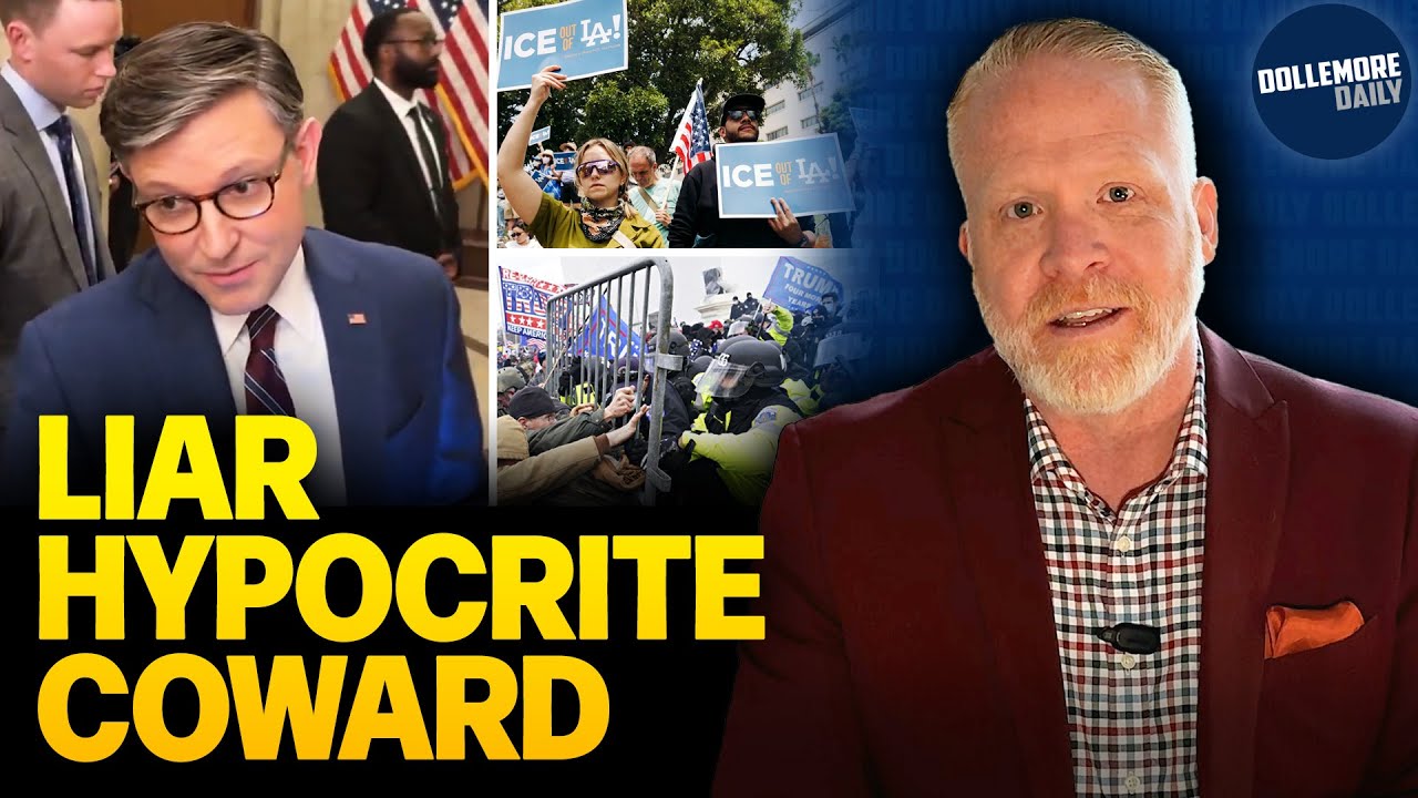 Mike Johnson FLEES DURING QUESTIONS About ICE Protesters vs. J6 Insurrectionists!!!