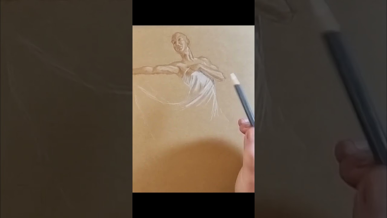 Drawing a female draped figure using coloured pencils on brown paper 