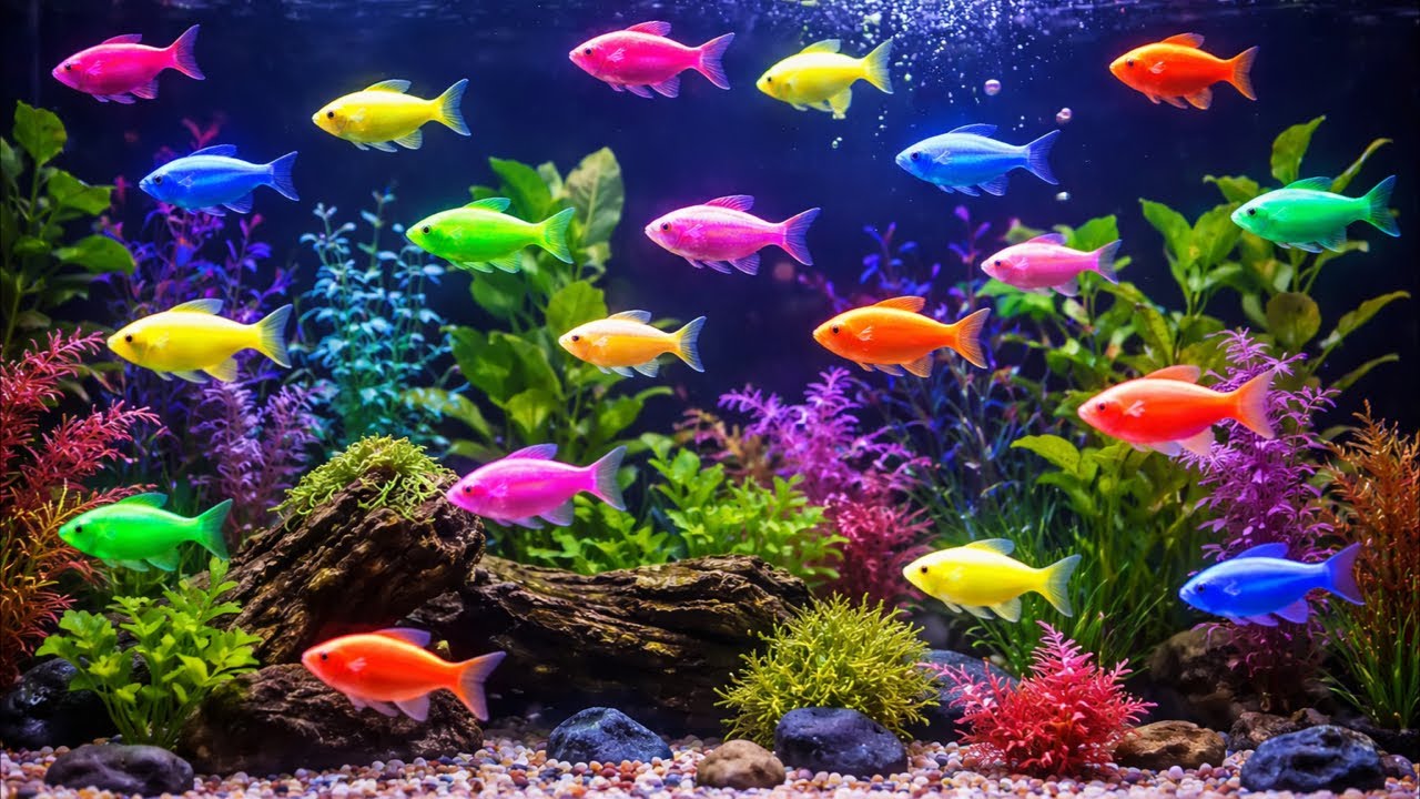Live GloFish Aquarium — Relaxing Neon Fish Tank | Calm Water Sounds & Colorful Aquascape 🐟✨