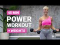 45 min power workout  strength  conditioning  full body db workout   weights  no repeat