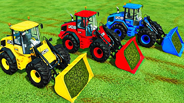 LOADER OF COLORS ! TRANSPORTING and GRASS LOADING With JCB LOADERS - Farming Simulator 22