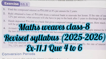 maths weaves class 8 chapter 10 ex 11.1 | class 8  maths weaves ex-11.1 | compound interest