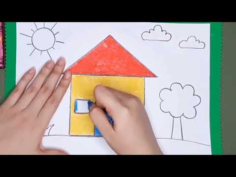 Các cô lớp 4 tuổi 4B3 hướng dẫn các cháu vẽ ngôi nhà
