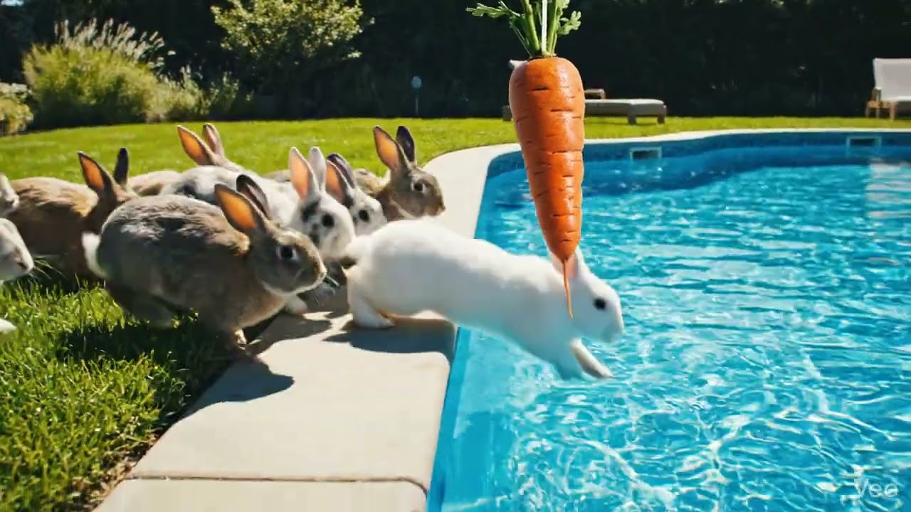 Who's gonna catch it first? #ai #bunny #rabbit #cats 