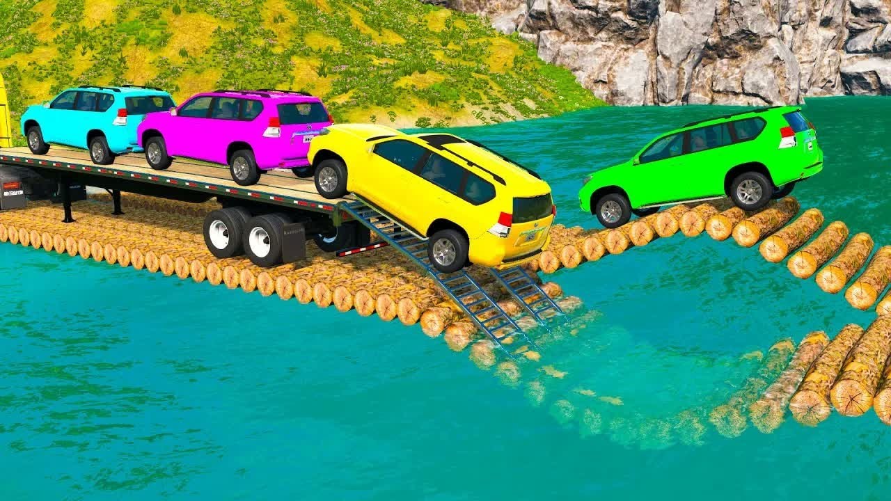 Flatbed Truck McQueen | Transportation with Truck - Pothole vs Car #14 | BeamNG.Drive Gameplay