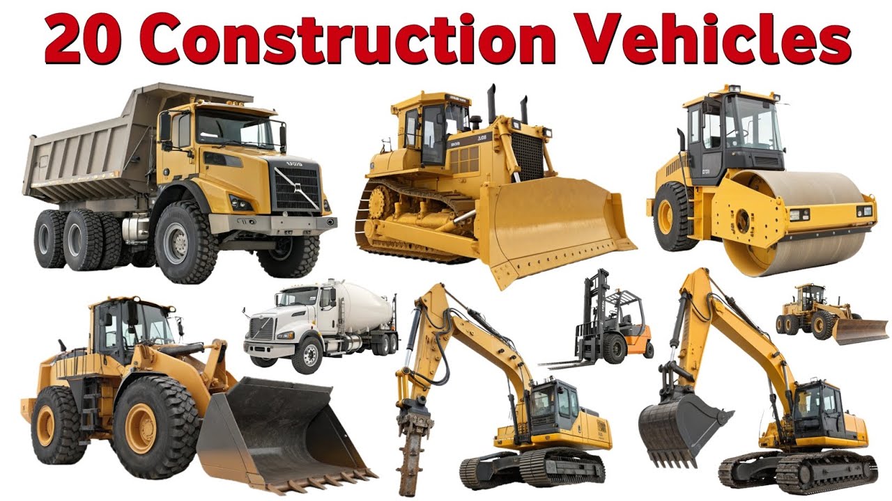 Learn 20 Construction Vehicles Names for Kids | Vehicle Names with Pictures | FunEasy Learning Video