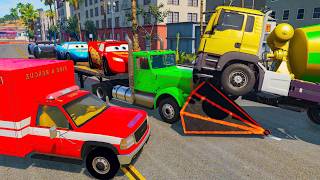 Big High Ramp Jumps | Epic Mcqueen Vs Police Car Vs Ambulance Vs Flatbed Truck - BeamNG.drive #42 screenshot 1