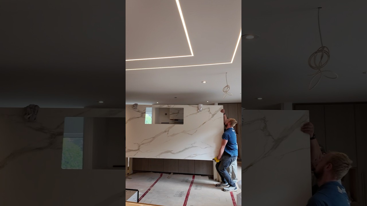 Island countertop installation in progress. Home Renovation Toronto.  