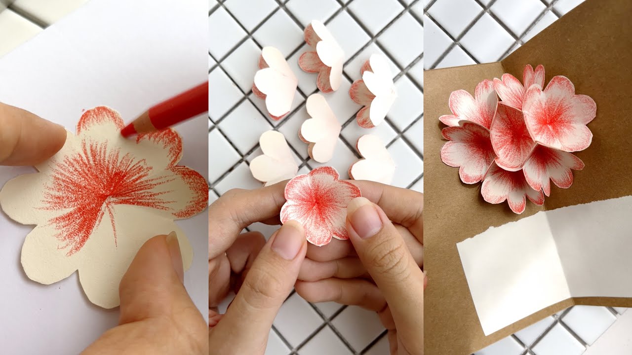 Hướng Dẫn Làm Thiệp 20/11 Hoa Nở Bung | Flower Pop Up Card // Happy Hidari