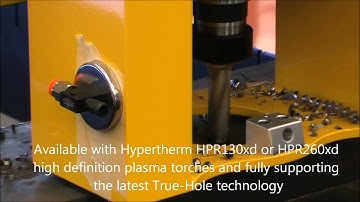 CNC plasma cutting machine drilling 22mm holes in 16mm steel plate