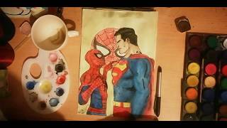 Spiderman - Süperman Clark Kent Çizimi Draw Watercolor