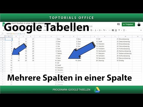 Video: Wie erstelle ich mehrere Spalten unter einer Spalte in Google Tabellen?