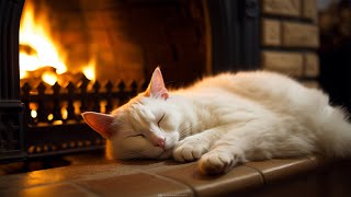 Tranquil Nighttime Bliss - Cat's Purr and Fireplace Ambiance for Deep Relaxation 🔥