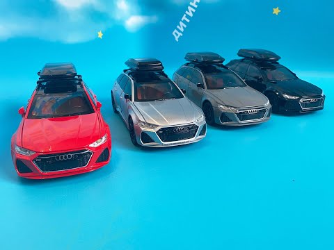 Машинка металева дитяча Audi RS6 ауді, сіра, Автоексперт, світло, інерція, відкриваються двері, багажник, капот, 1:24, 21*8*8см, видео 1