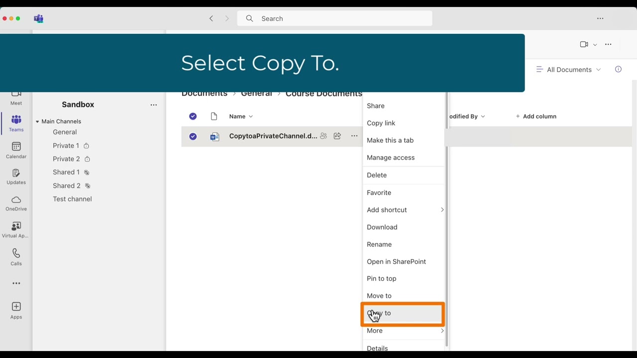 Teams: Copy a File from General Files to a Private Channel