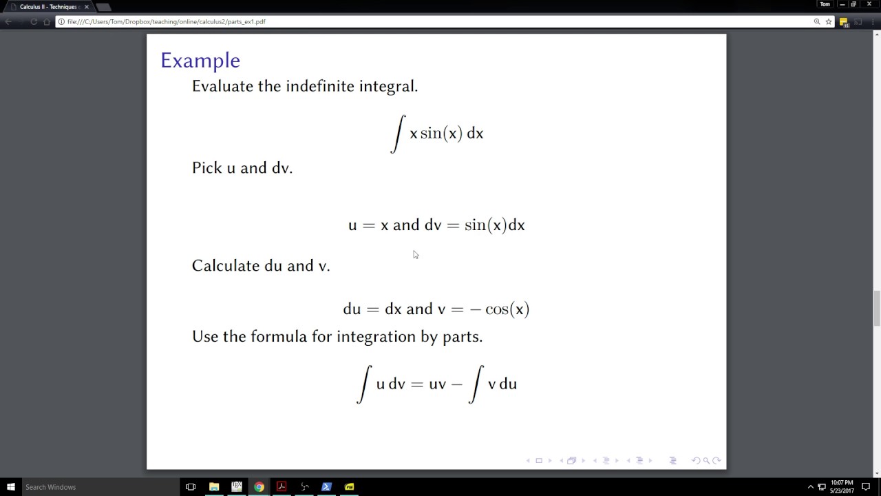 Integration by Part Example 1 - YouTube