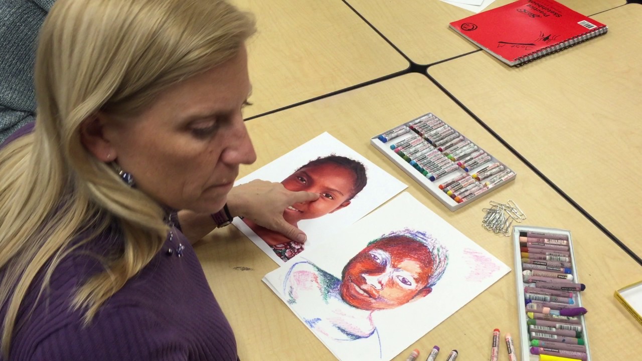 How to draw a portrait with oil pastels, part 2 (teeth, eyes, background)