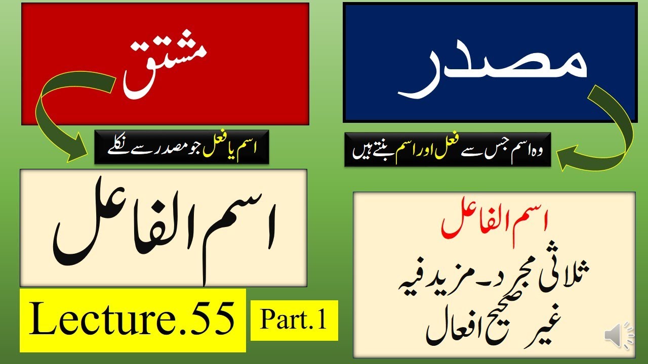 Arabic Grammar No.55 Part 1 masdar .mushtaq jamid ismmul fail مصدر۔مشتق۔جامد اسم الفاعل urdu/hindi