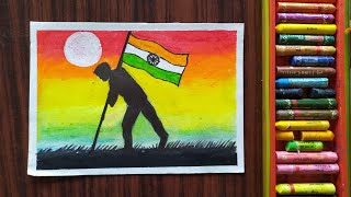 Independence day drawing with Oil pastels | Easy oil pastel independence day drawing