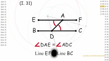 (I.31) Construct a Parallel Line Through a Given Point and a Given Line, Proof