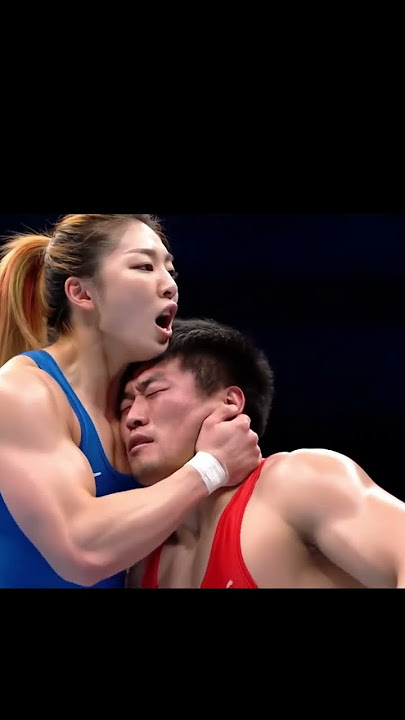 Ref thinks it's a headlock but she is pulling his ear (patreon.com/FighterAI) #ai #wwe #fight #mma