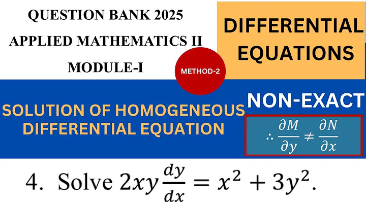Solve Non-Exact Homogeneous Differential Equation | Solve 2𝑥𝑦𝑑𝑦 𝑑𝑥 =𝑥2+3𝑦2. | (x^2+3y^2)dx-2xydy=0