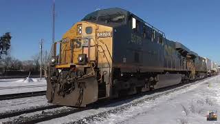 Winter Freight Train Action | Shipping Containers and Autorack Cars