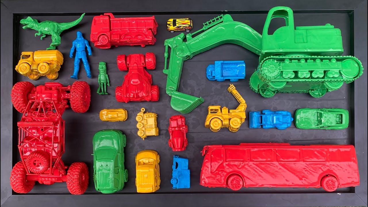 mencuci mobil mainan, excavator, mobil monster, mobil bus, mobil tanki