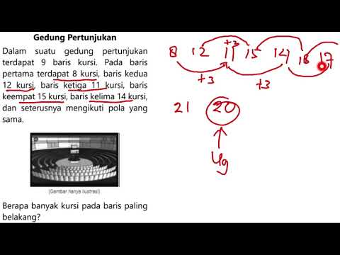 soal AKM matematika smp dan pembahasan-Dalam gedung pertunjukan terdapat 9 baris kursi. Pada baris