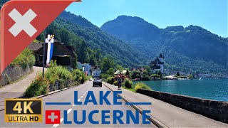 DRIVING on the shores of LAKE LUCERNE, Forest Cantons, SWITZERLAND I 4K 60fps