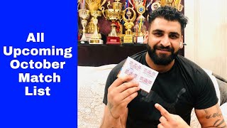 New List Upcoming Match October Month By Arsh Chohla 3-10-2020