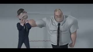 Mr Incredible attacks his boss.