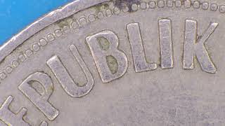 50 Pfennig,  Federal Republic of Germany coin from 1950 under the microscope