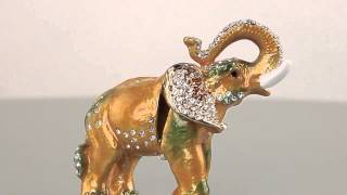 Golden Elephant Faberge style Trinket Box by Keren Kopal Swarovski Crystal