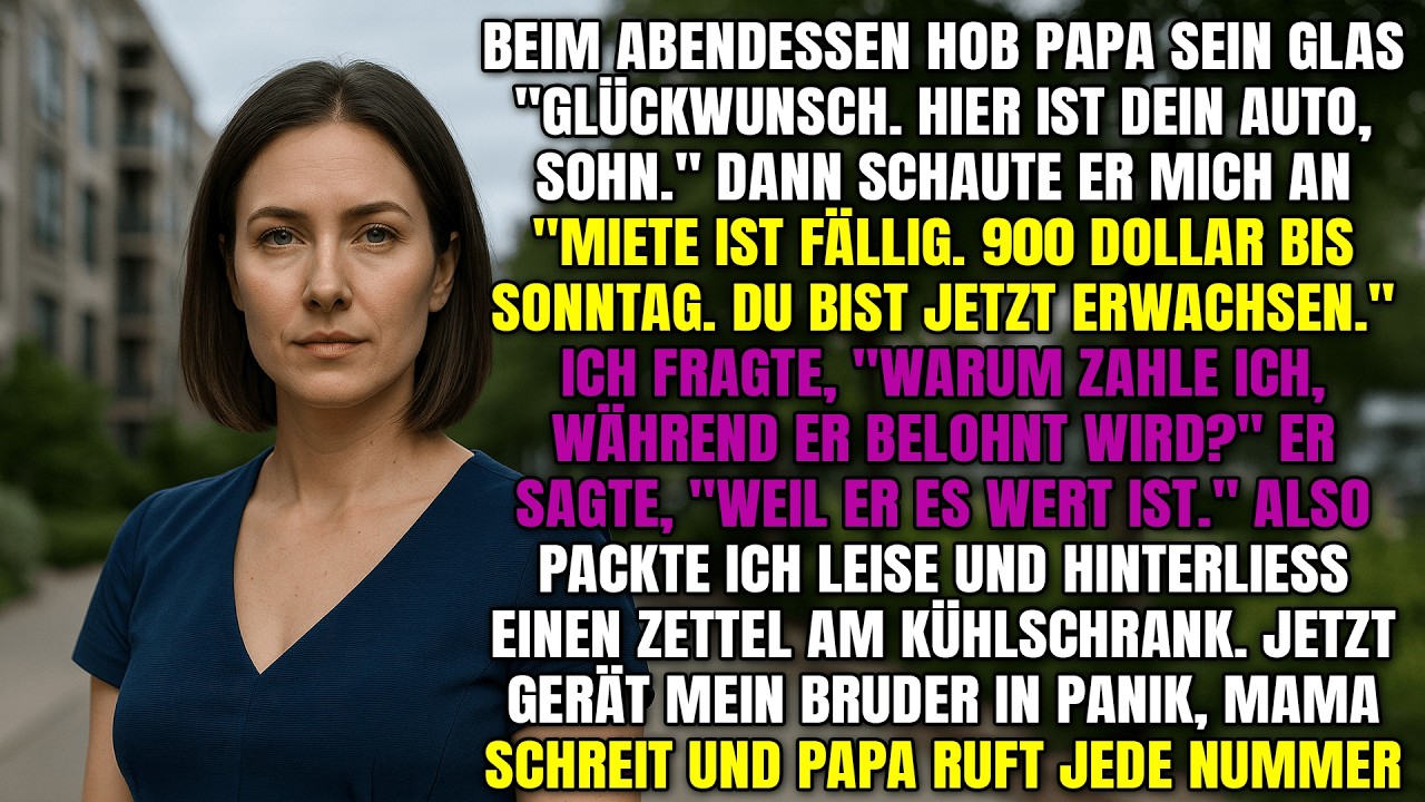 Bruder bekam Auto fürs Abitur. Ich bekam Mietrechnung. Ich ging wortlos, ließ aber einen Zettel da.