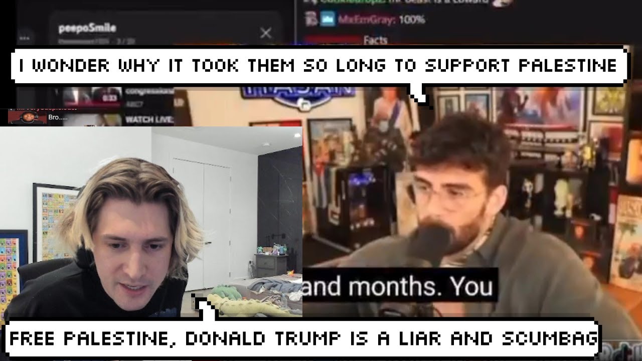 xQc отреагировал на то, что Хасан обвинил его и Адина Росса в поддержке Палестины только сейчас