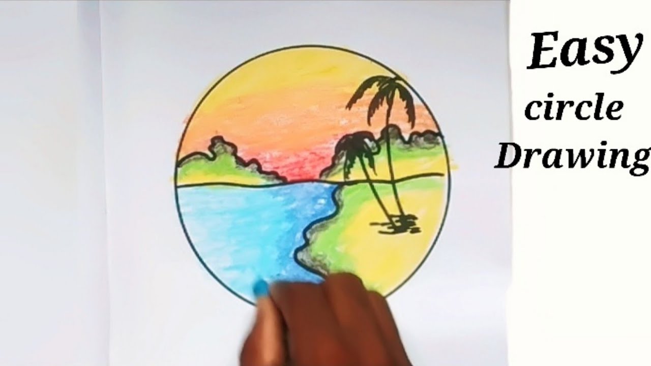 Haw To Draw Easy Circle Scenery Drawing with oil pestels step by step # ...