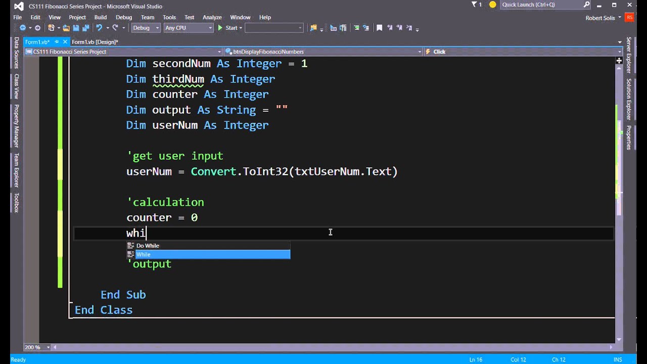 CS111 Fibonacci From Pseudocode - YouTube