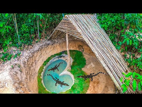 Build the most Amazing Secret Crocodile Pond Underground in Deep Jungle By Ancient Skills