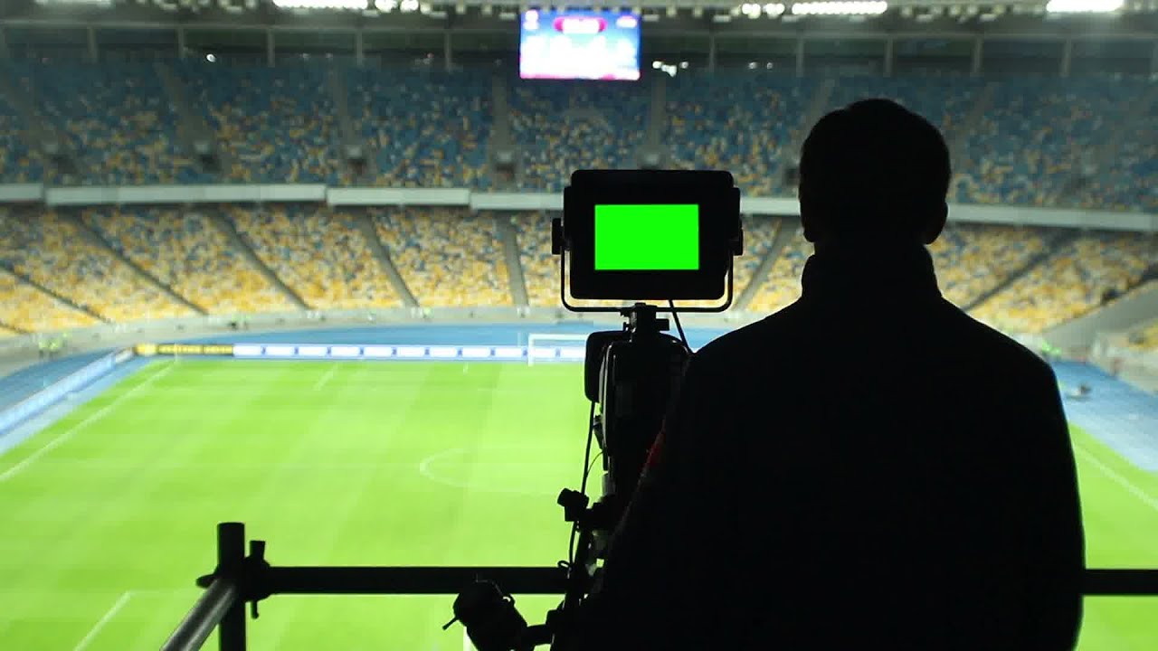 Broadcasting Football Match Tv Camera Green Screen Coverage Stock