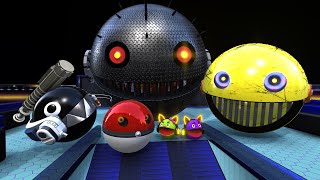 Pacman & Chain Chomp & Ball Pokemon VS Spiky Robot Pacman !!