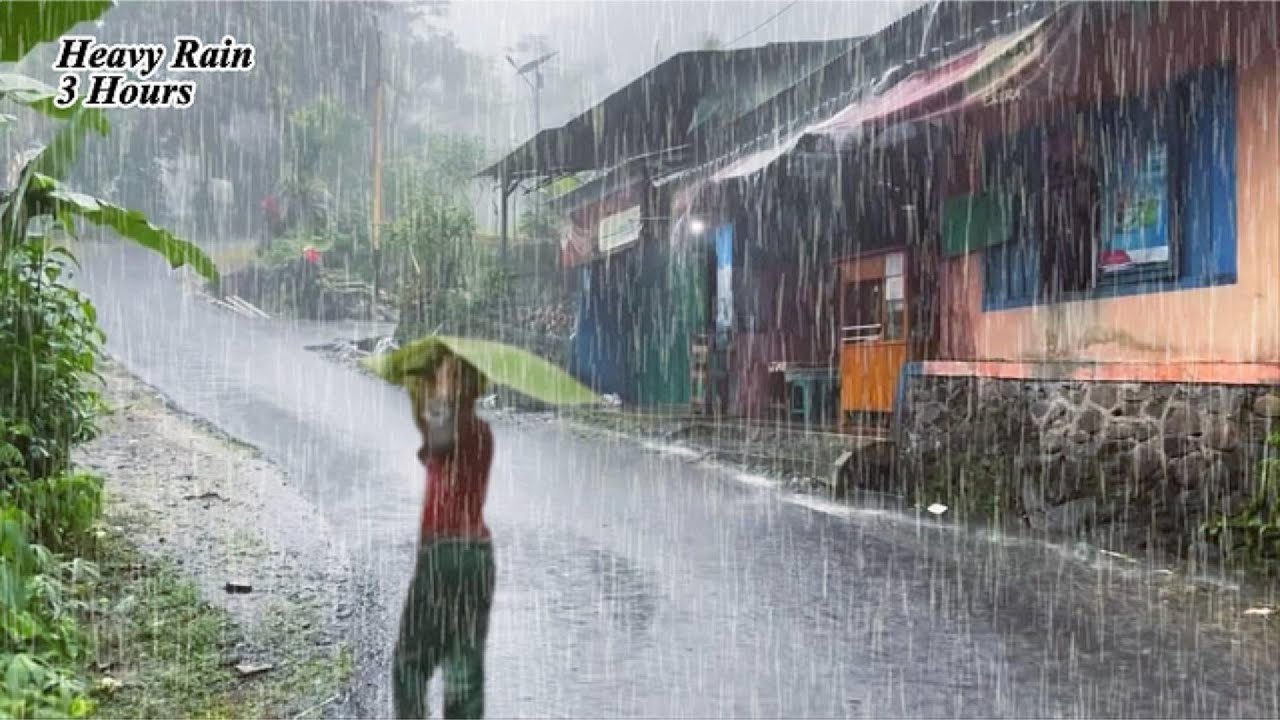 Heavy Rain in a Quiet Village for Relaxation and a Good Night's Sleep || ASMR