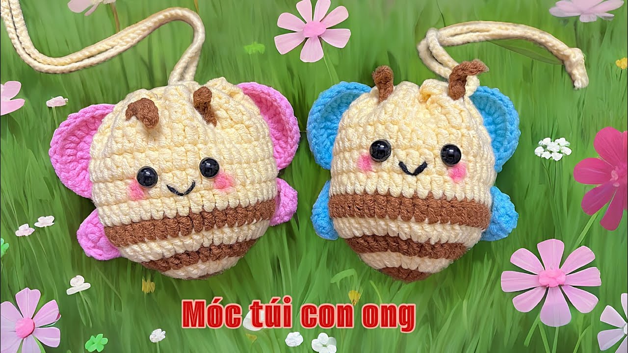 Móc túi con ong mini | Crochet bee pouch | vymoclen