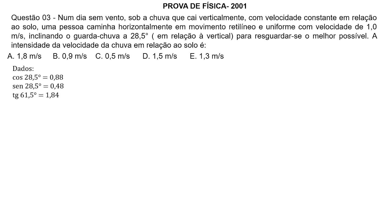 ESPCEX - CONCURSO DE ADMISSÃO 2001 - QUESTÃO 03 – CINEMÁTICA VETORIAL