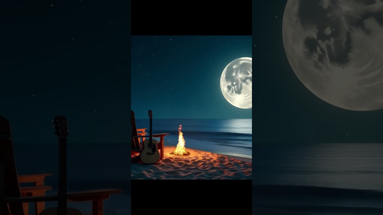Guitar Strums on the Beach | Moonlight Ambience
