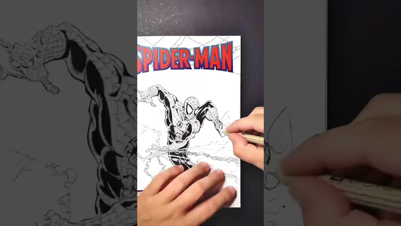 SPIDERMAN Ink over Pencil Sketch Drawing Timelapse