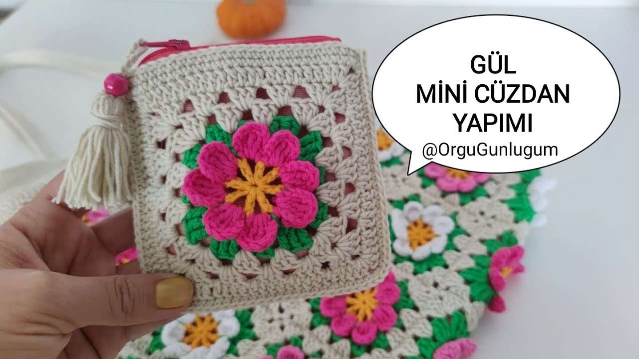 Gül Mini Cüzdan yapımı🌸 Crochet bag 🌸 Çiçekli cüzdan 🌸 Handmade bag