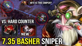 WTF 7.35 Basher Sniper 100% Max Attack Range Annoying Bash Knockback Vs Hard Counter Pick Dota 2