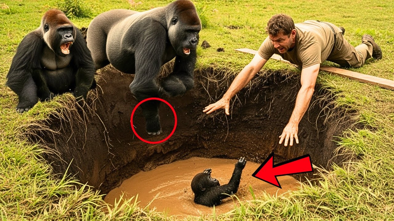 Guardabosques Rescata Bebé Gorila de Pozo de Lodo... La Reacción de la Madre Te Dejará Sin Palabras
